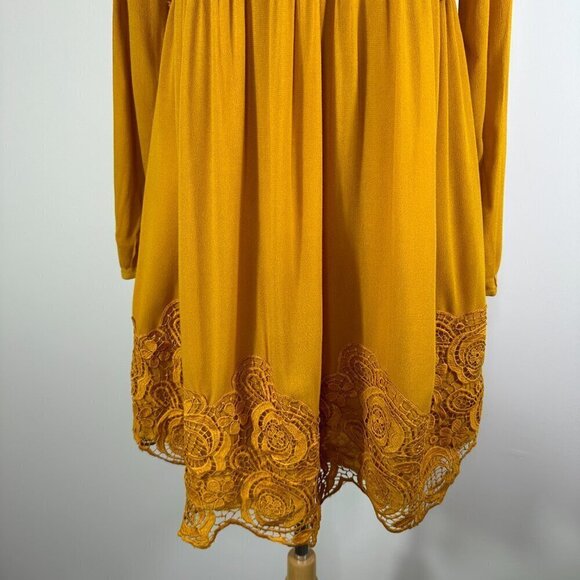 NWT Anthropologie Maeve Mustard Yellow Lace Detail Long Sleeve Dress - Picture 5 of 13